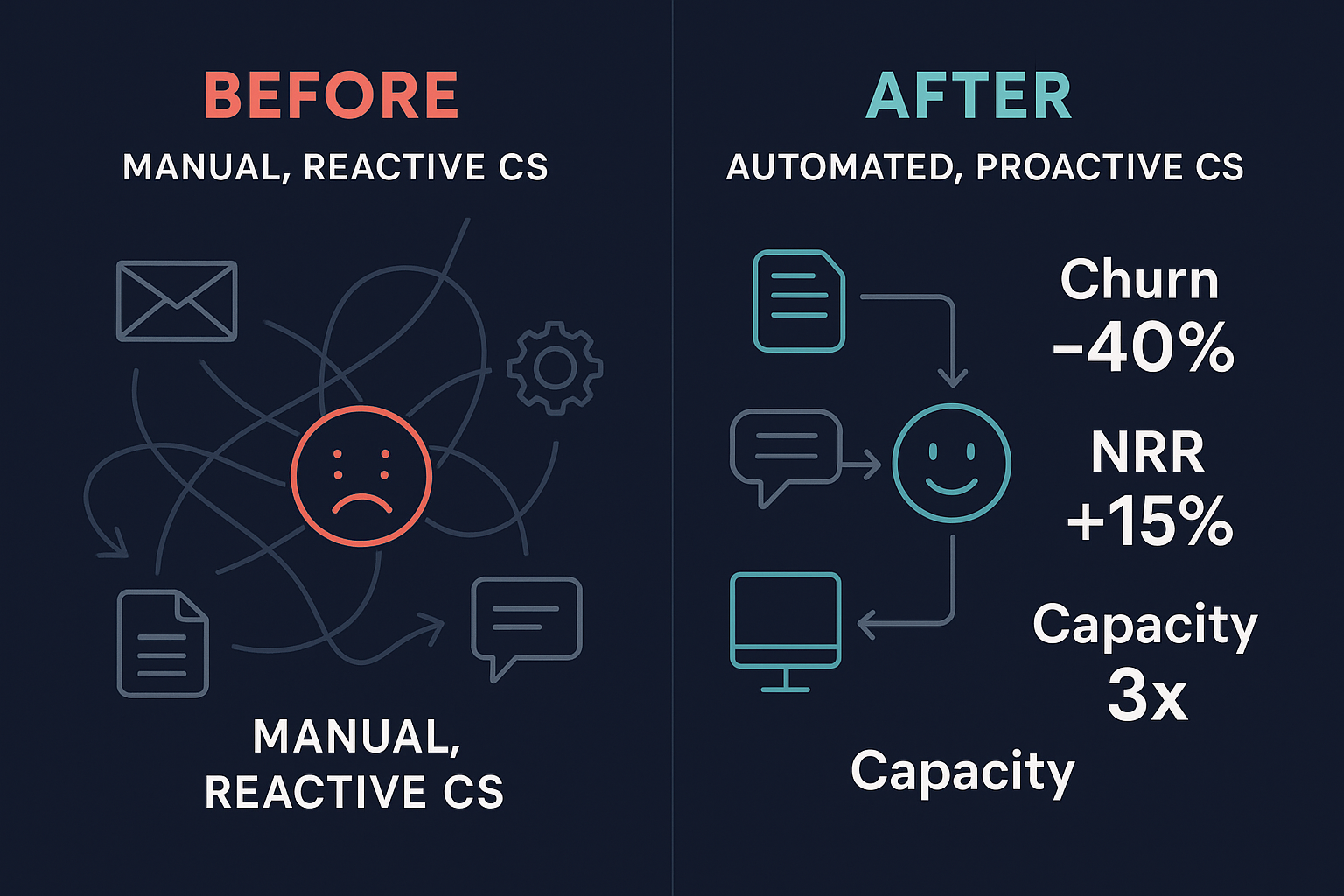 Before and after AI orchestration in customer success