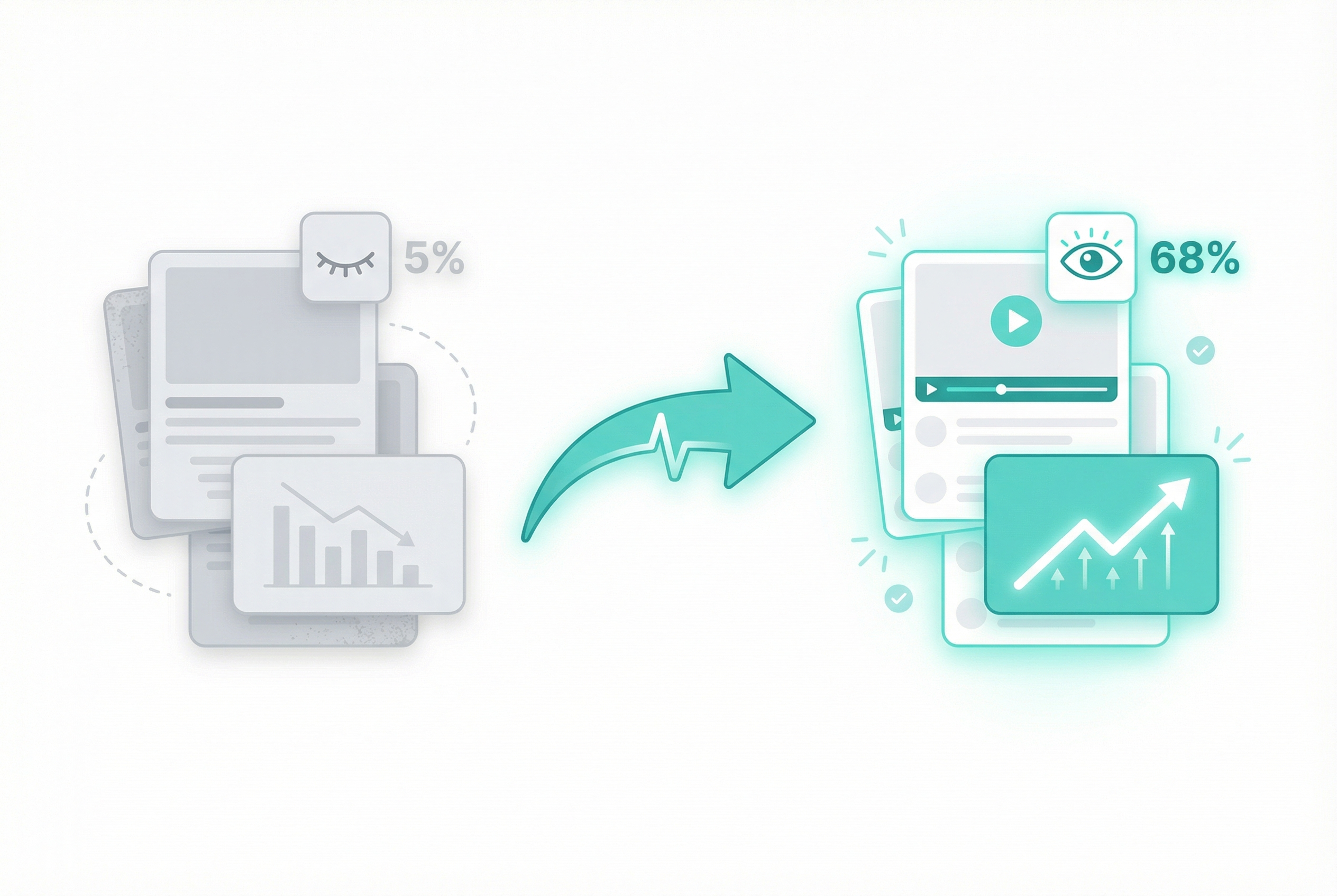 Before and after - static blog content vs interactive video engagement