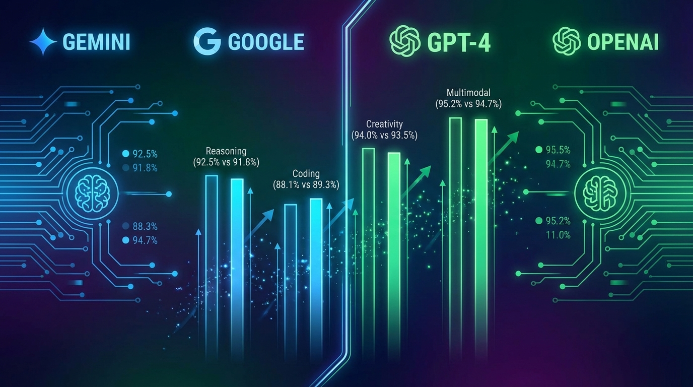 Gemini vs GPT-4 AI model benchmark comparison scores visualization