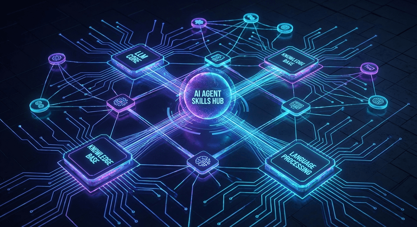 Agent skills for large language models conceptual illustration showing modular AI architecture