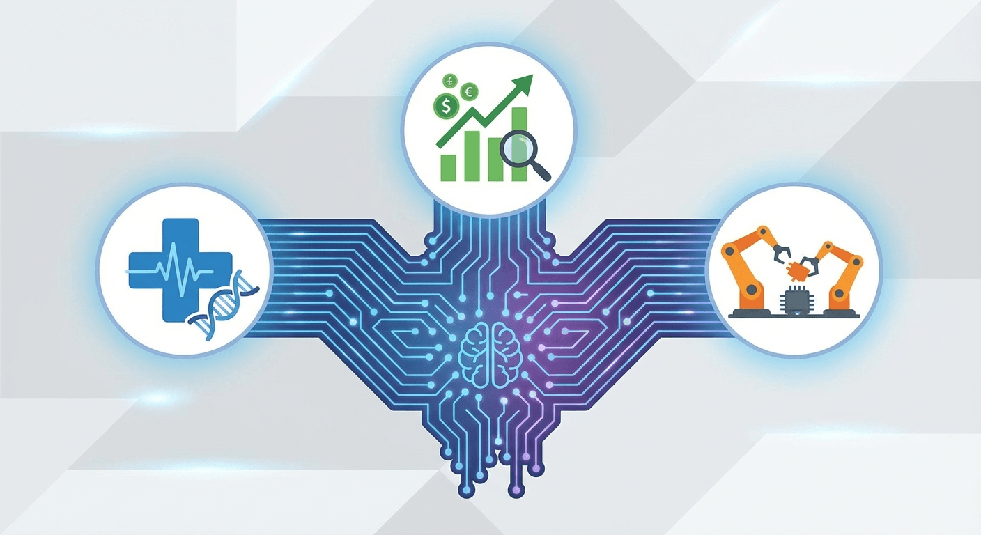 Agentic AI applications across healthcare finance and robotics domains visualization