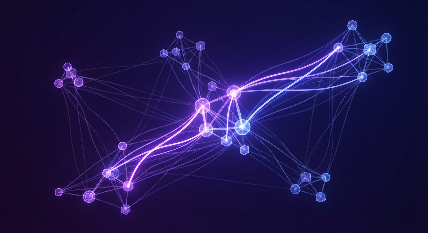 Abstract visualization of the attention mechanism showing interconnected neural network nodes with weighted attention connections