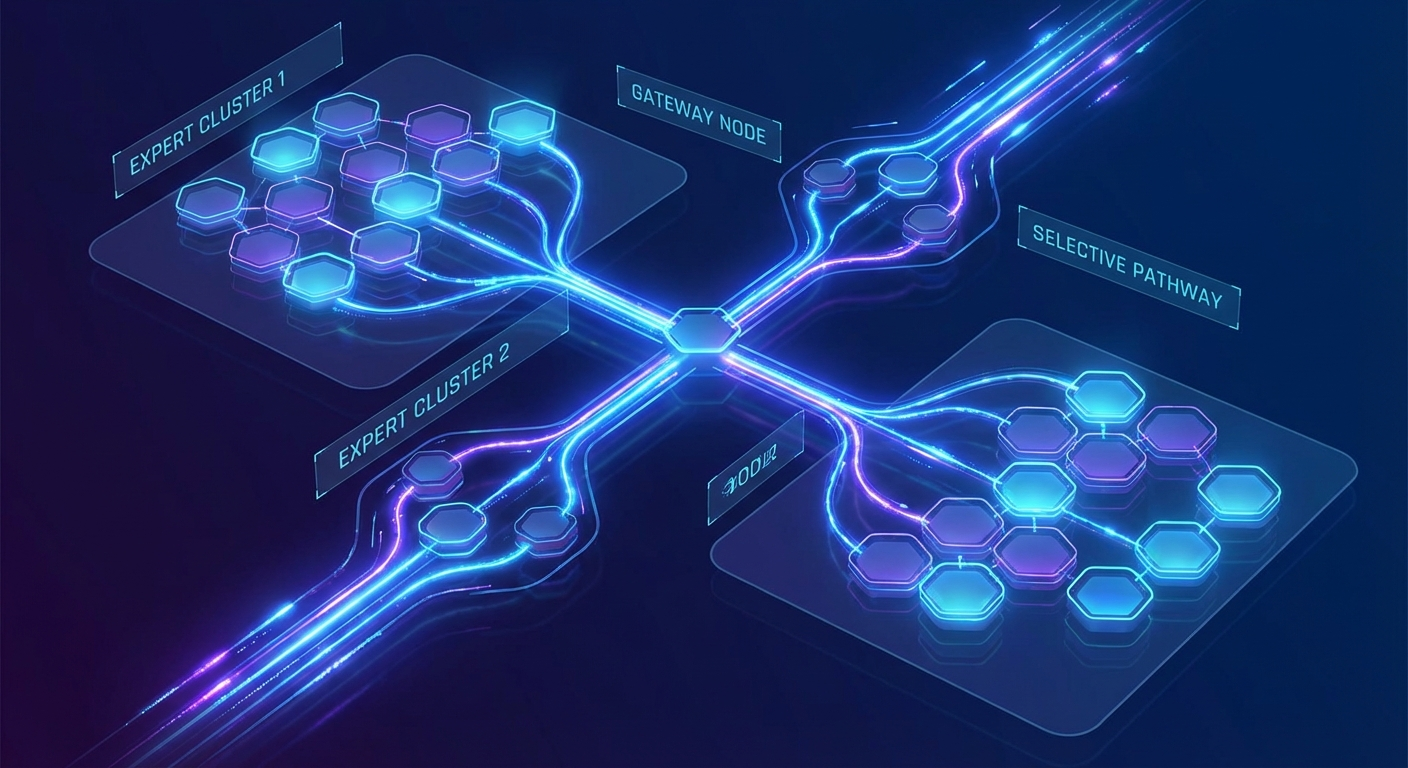 DeepSeek-R1 Mixture-of-Experts architecture diagram with 671B parameters and selective expert activation