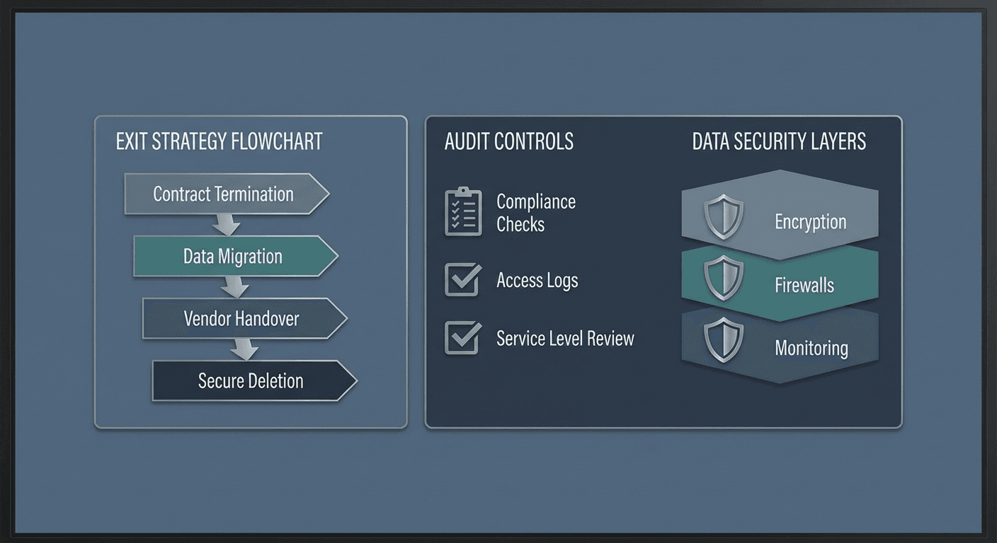ESMA cloud outsourcing exit strategy and business continuity compliance requirements diagram