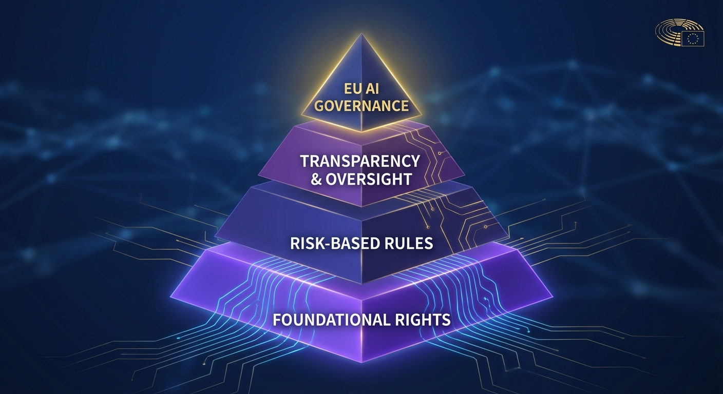 EU AI Act risk-based classification framework showing four tiers from unacceptable to minimal risk