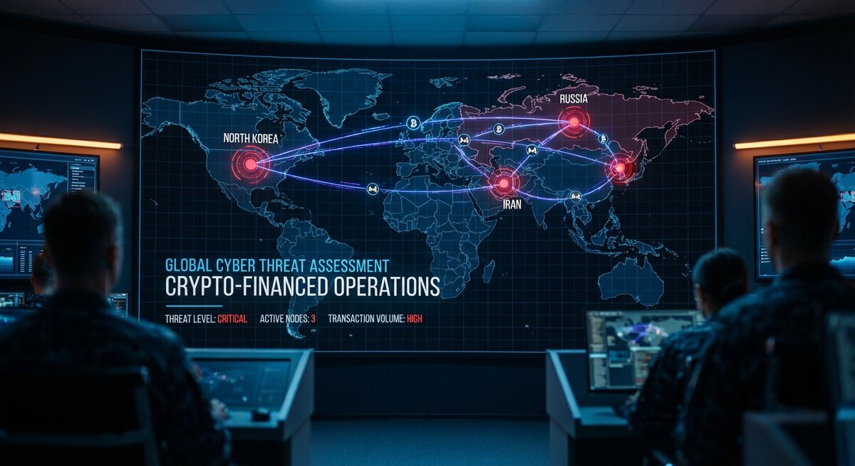 Nation-state crypto threats map showing North Korea DPRK Russia and Iran illicit cryptocurrency operations