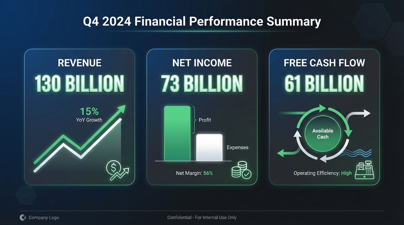 NVIDIA FY2025 financial summary: $130.5B revenue, $72.9B net income, $60.7B free cash flow