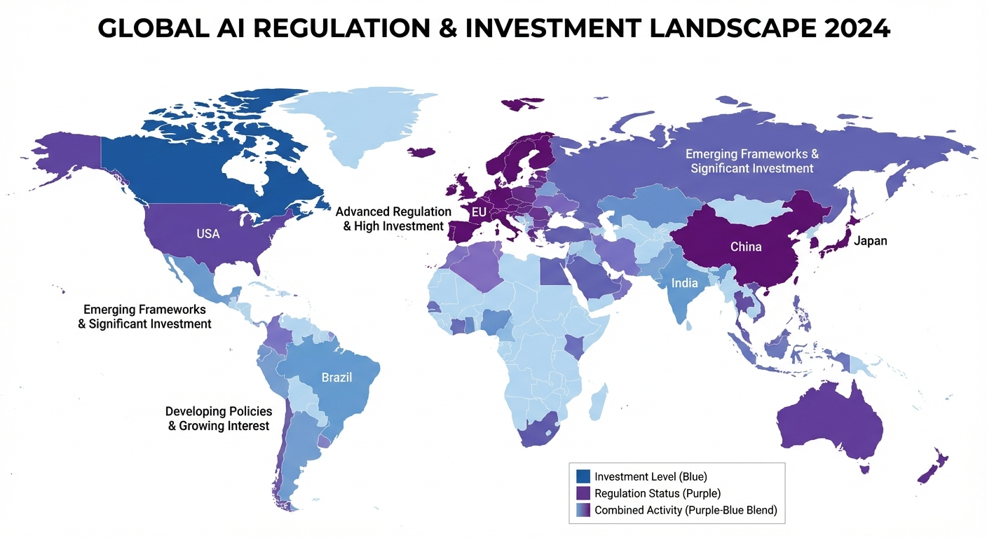 World map global AI regulation and government investment pledges by country Stanford AI Index Report 2025