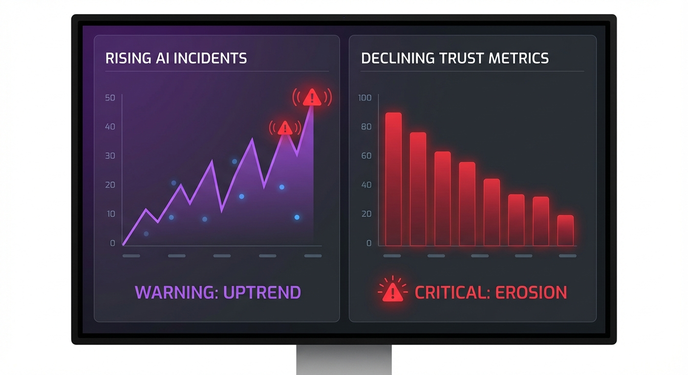 AI incidents rising to 233 in 2024 with declining public trust metrics across US Europe Asia-Pacific Stanford AI Index Report 2025