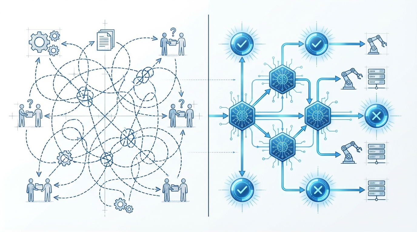 Before and after visualization of business workflow transformation with AI