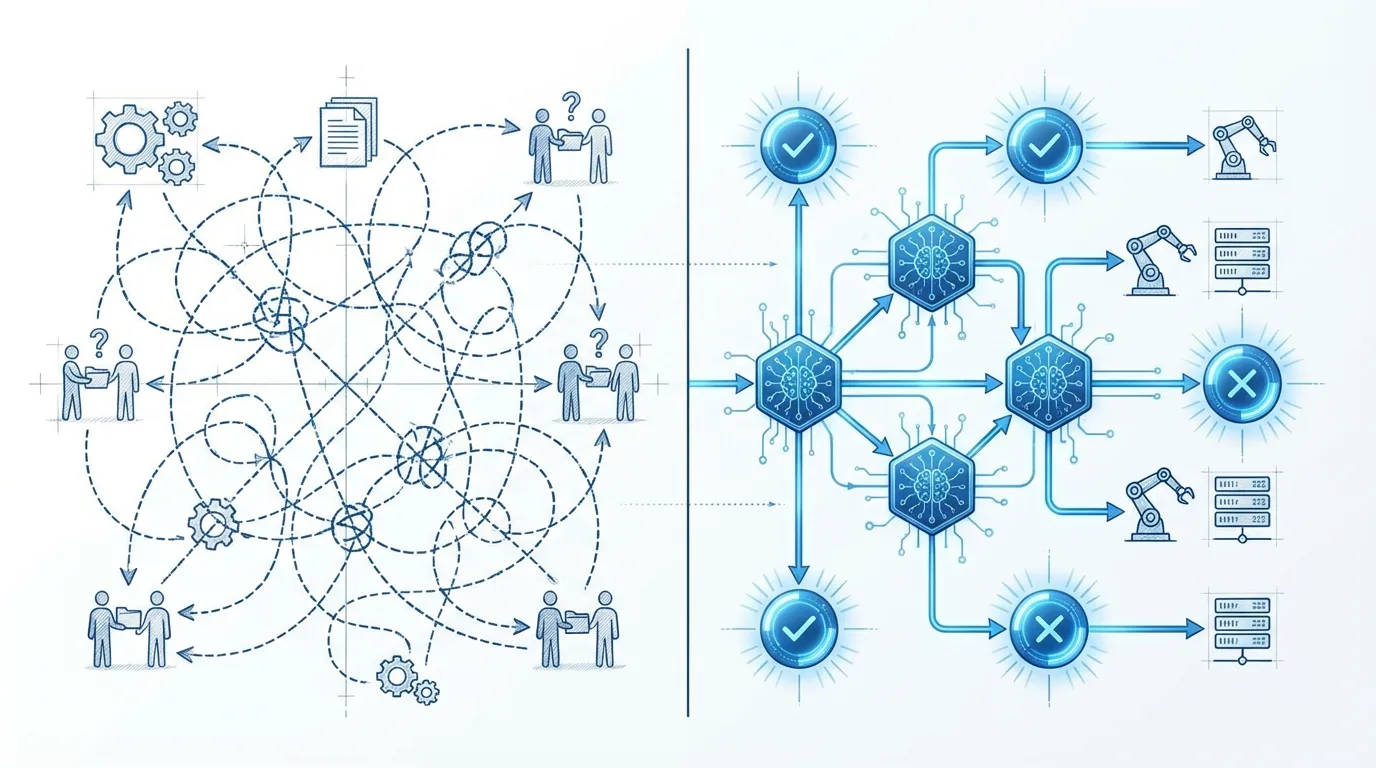 Before and after visualization of business workflow transformation with AI