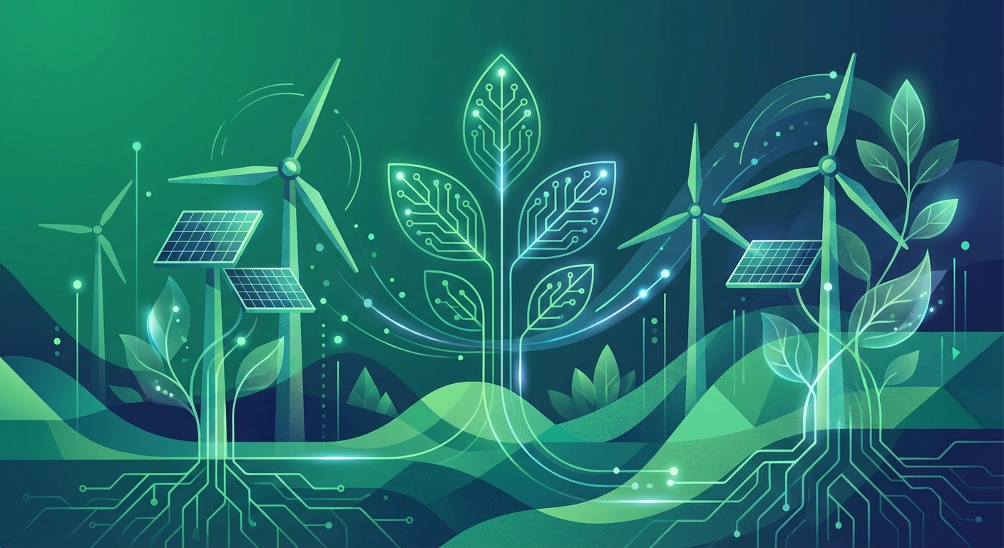 Green transition concept with renewable energy integration and sustainable technology in professional setting