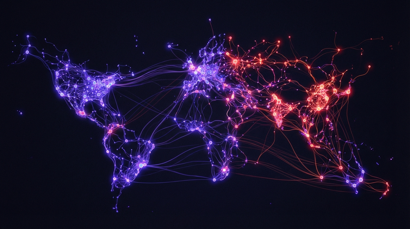 Abstract network visualization representing misinformation spreading through digital networks